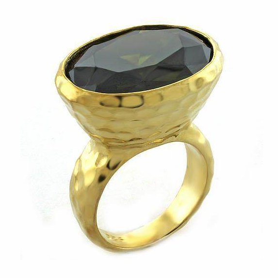 Gold Women's Ring with a Large Black Faceted Gemstone and Hammered Texture by VacationGrabs