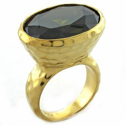 Gold Women's Ring with a Large Black Faceted Gemstone and Hammered Texture by VacationGrabs