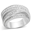 Stylish unique women's silver jewelry ring with sparkling stones and a modern design