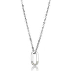 Unisex silver pendant necklace with a unique paperclip design and sparkling accents