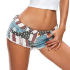 Women's Shorts Usa Flag Cut-Off Jean Shorts Stretch Denim Micro Short 4Th Of...