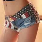 Women's Shorts Usa Flag Cut-Off Jean Shorts Stretch Denim Micro Short 4Th Of...