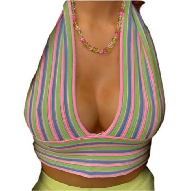 V Neck Bandage Crop Top Knitted Women Pretty - VacationGrabs