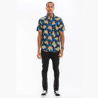 Vacation Floral Shirts for Men in Navy Blue with Colorful Tropical Print for Casual Summer Wear