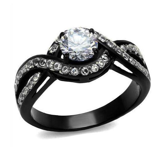 Black Elegance Ring with Sparkling Center Stone, ideal vacation jewelry for men and women