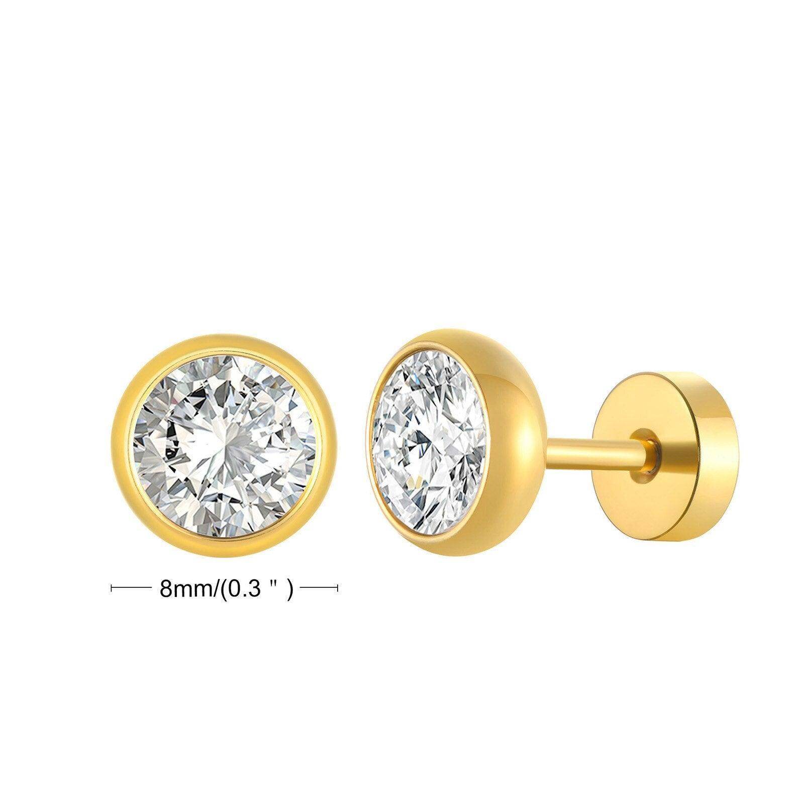 Gold Men's Earrings with Clear Stones, Perfect Vacation Jewelry for Men
