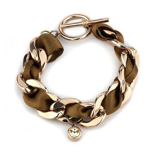 Stylish Women's Bracelet with Gold Chains and Satin Ribbon, perfect vacation jewelry for women