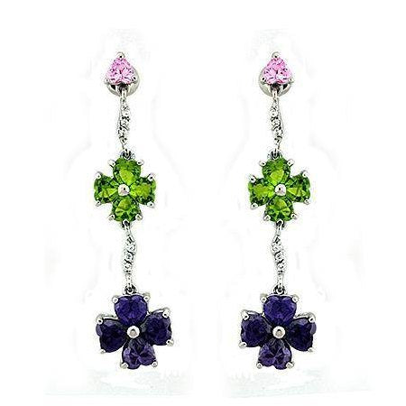 Elegant Vacation Jewelry for Women featuring flower-shaped earrings with pink, green, and purple gemstones