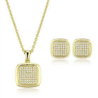 Vacation jewelry for women including a gold necklace and matching stud earrings with sparkling accents