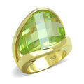 Bold gold ring featuring a large green gemstone, ideal vacation jewelry for women