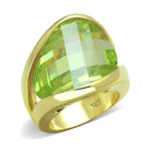 Bold gold ring featuring a large green gemstone, ideal vacation jewelry for women