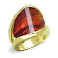 Stunning women's vacation jewelry for women featuring a large red gemstone ring in gold setting