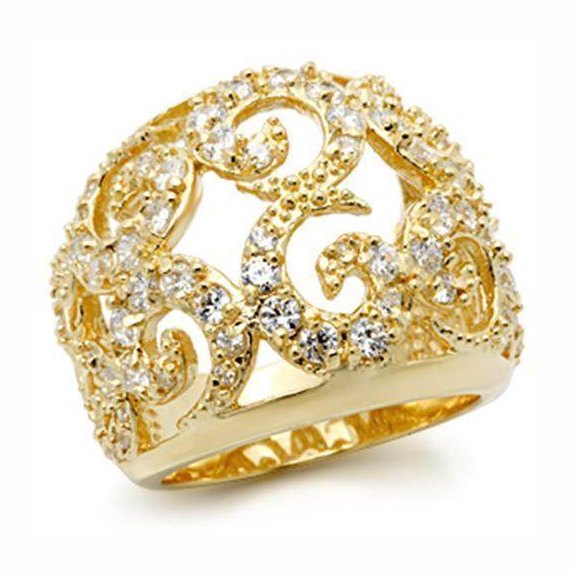 Elegant gold ring with intricate design and sparkling stones, perfect as vacation jewelry for women