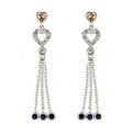 Dazzling drop earrings with heart design, perfect vacation jewelry for women, featuring silver and blue accents