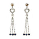 Dazzling drop earrings with heart design, perfect vacation jewelry for women, featuring silver and blue accents