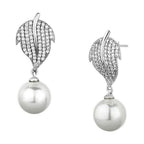 Elegant silver leaf design earrings with pearls, perfect vacation jewelry for women