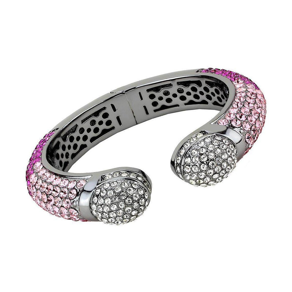 Stylish vacation jewelry for women featuring a sparkling bangle with pink and clear crystals