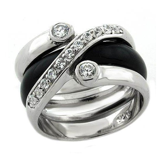 Stylish silver and black ring with crystals, perfect vacation jewelry for women