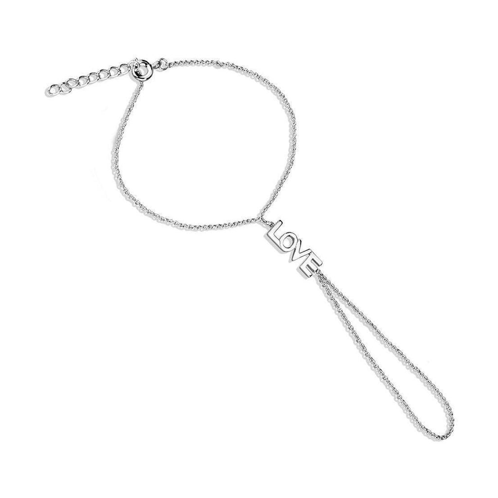 Silver Adjustable Bracelet with LOVE Charm, perfect as vacation jewelry for women