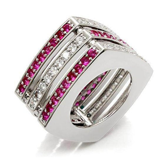 Stylish silver ring with red and clear stones, perfect vacation jewelry for women