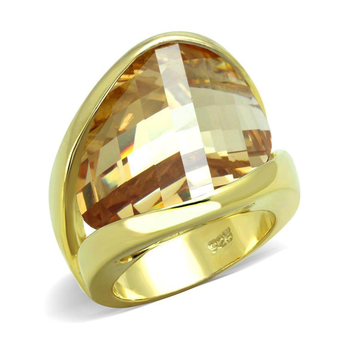 Vacation jewelry gold statement ring featuring a large golden faceted gem in a sleek design
