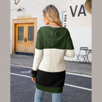 Trendsi vacation style cardigan with a hood in green, white, and black, perfect for casual outings