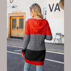 Trendsi Women's vacation style cardigan in red, gray, and black with a cozy hood for casual outings