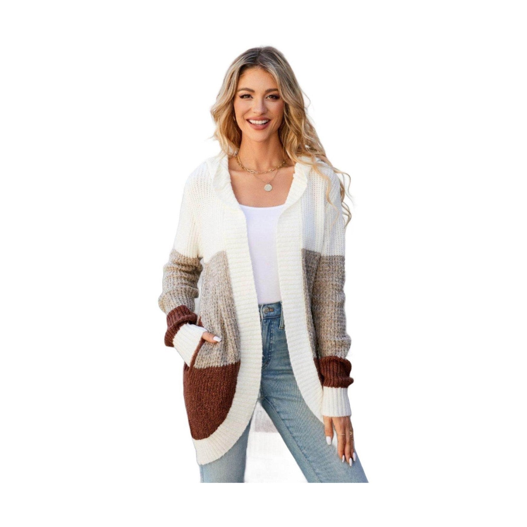 Trendsi Women's Vacation Style Cardigan with Color Block Design and Cozy Fit for Casual Wear