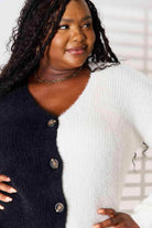 Trendsi vacation style cardigan featuring a stylish black and white design with buttons