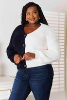 Trendsi Women's Vacation Style Cardigan in Black and White with Button Closure for a Chic Look