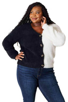 Trendsi women's vacation style cardigan in black and white featuring button closure and a cozy fit