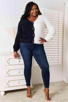 Trendsi Women's Sweater Cardigan in Black and White for a stylish vacation style cardigan look