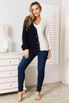 Trendsi women's vacation style cardigan in black and white with button front, perfect for casual outfits