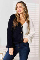 Trendsi vacation style cardigan in black and white with stylish buttons for a chic look