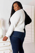 Trendsi women's vacation style cardigan in black and white, featuring a cozy design and relaxed fit.