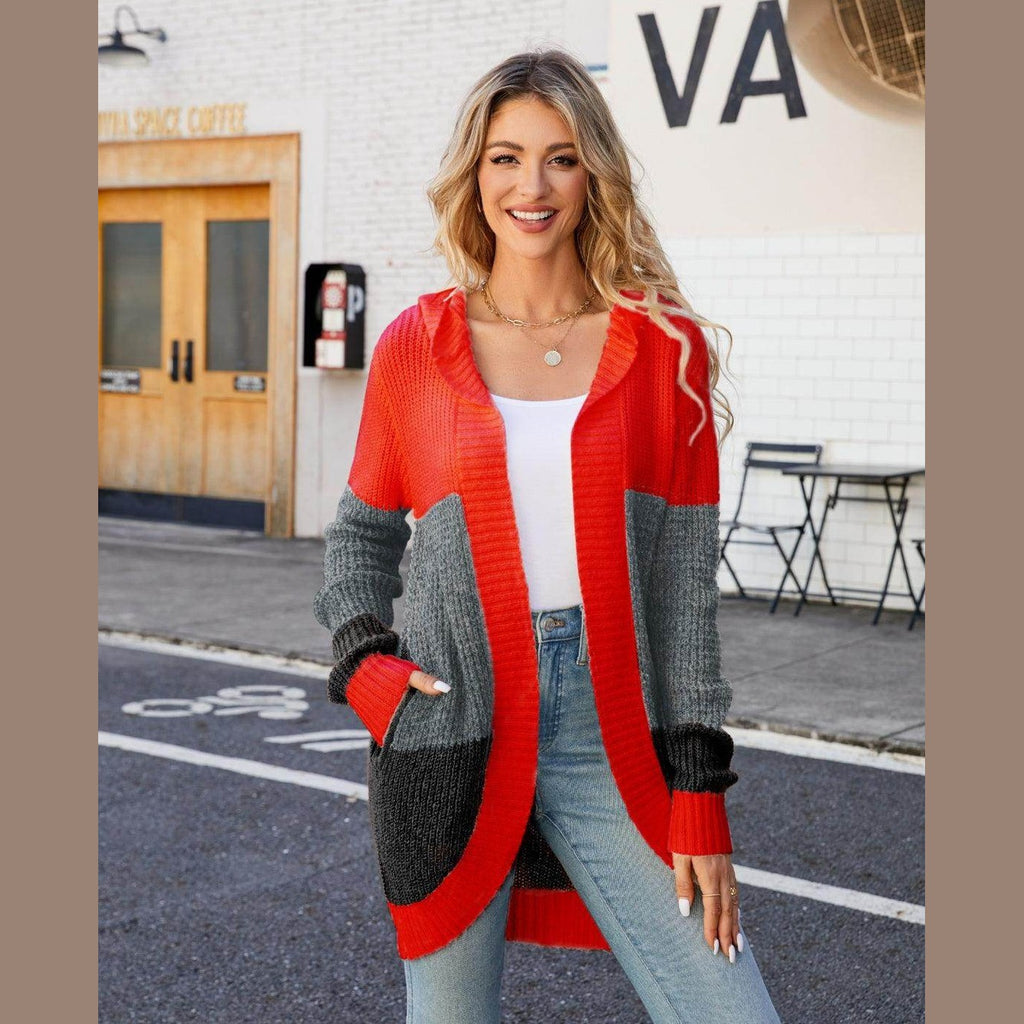 Trendsi vacation style cardigan in red and gray with a cozy design perfect for casual outings