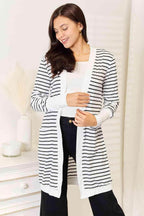 Trendsi women's vacation style cardigan featuring a classic striped design for effortless layering