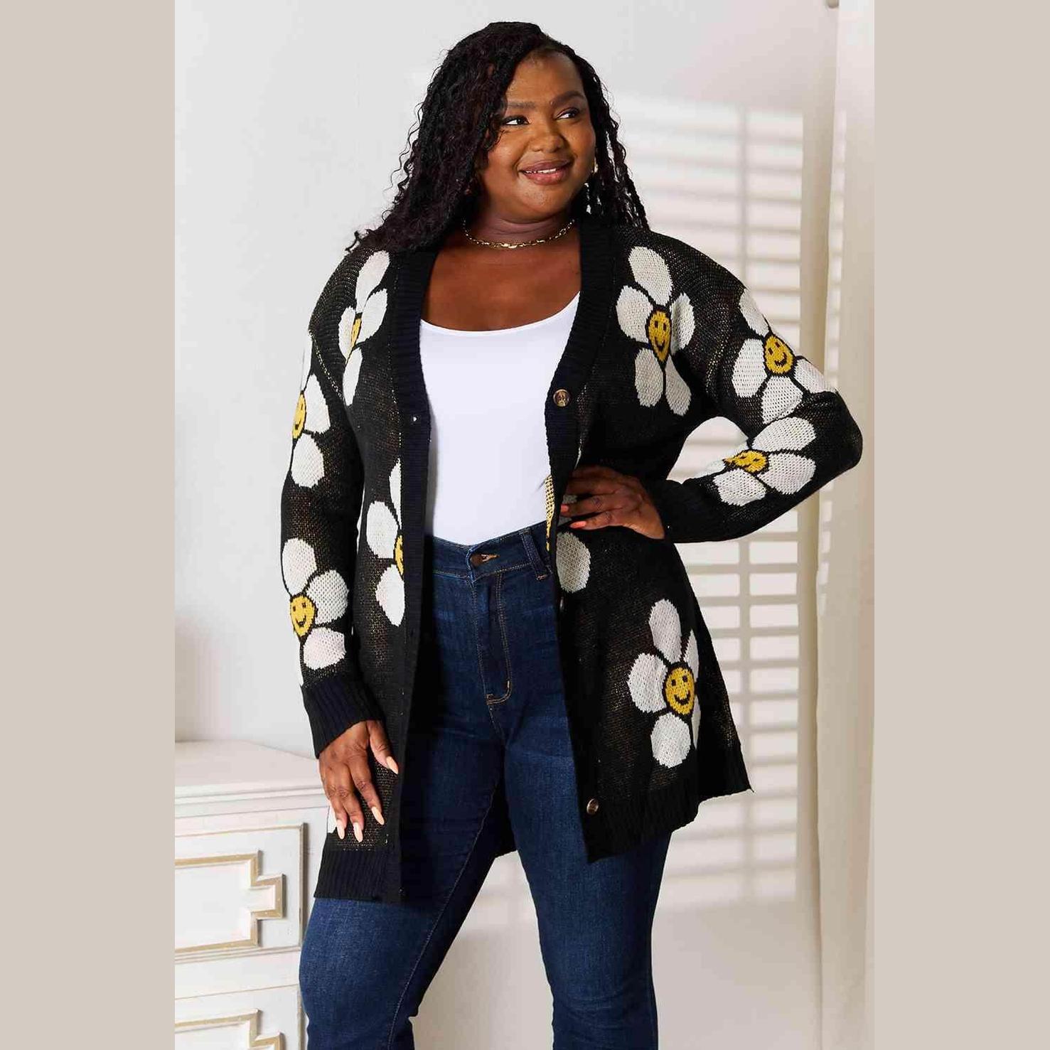 Trendsi vacation style floral cardigan with cheerful flower design perfect for casual outings