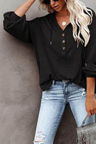 Trendsi Women's Black Vacation Style Hoodie with Button Details and Relaxed Fit