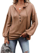 Trendsi women's vacation style hoodie in brown with button front and relaxed fit for casual wear