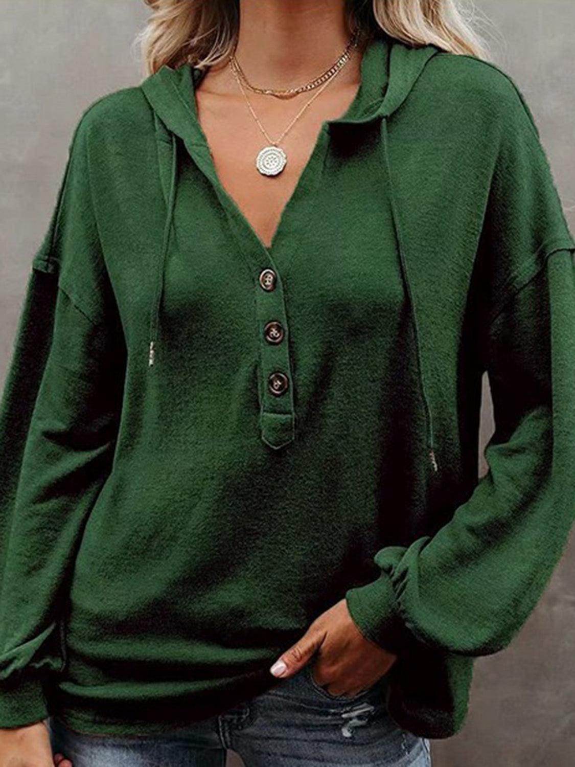 Trendsi Women's Green Vacation Style Hoodie with Button Detail and Loose Fit for Casual Wear