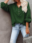 Trendsi Women's Green Hoodie in vacation style with button details and relaxed fit