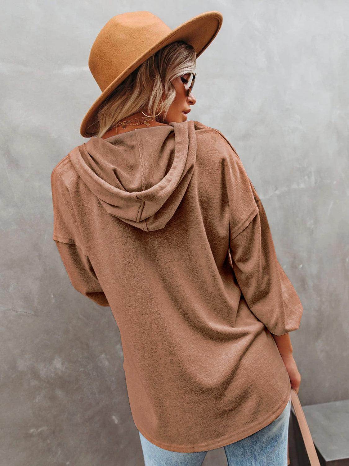 Trendsi women's vacation style hoodie in brown with relaxed fit and hooded design