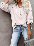 Trendsi Women's Vacation Style Hoodie in Light Pink with Button Details and Relaxed Fit