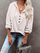 Trendsi Women's Vacation Style Hoodie in Light Beige with Button Detail and Relaxed Fit