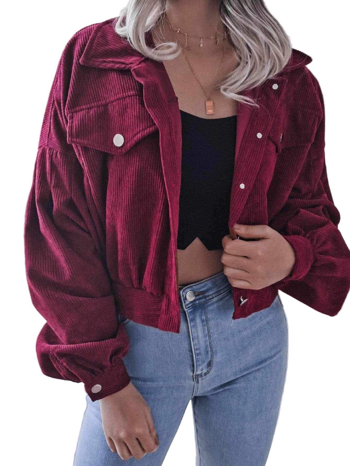 Trendsi Women's Vacation Style Jacket in Burgundy with Stylish Cropped Fit and Button Details