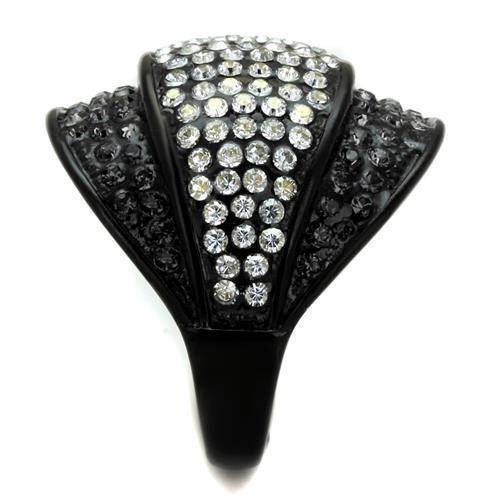 Bold black ring with shimmering crystals, perfect for vacation style jewelry lovers
