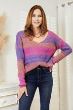 Trendsi Women's Sweater in Pink and Purple Stripes for vacation style knitwear