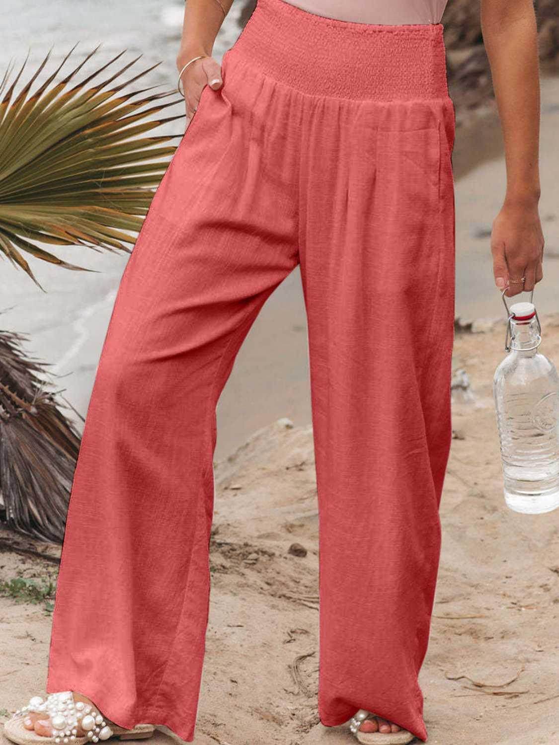 Trendsi vacation style wide leg trousers in coral, perfect for beach outings and warm weather fashion