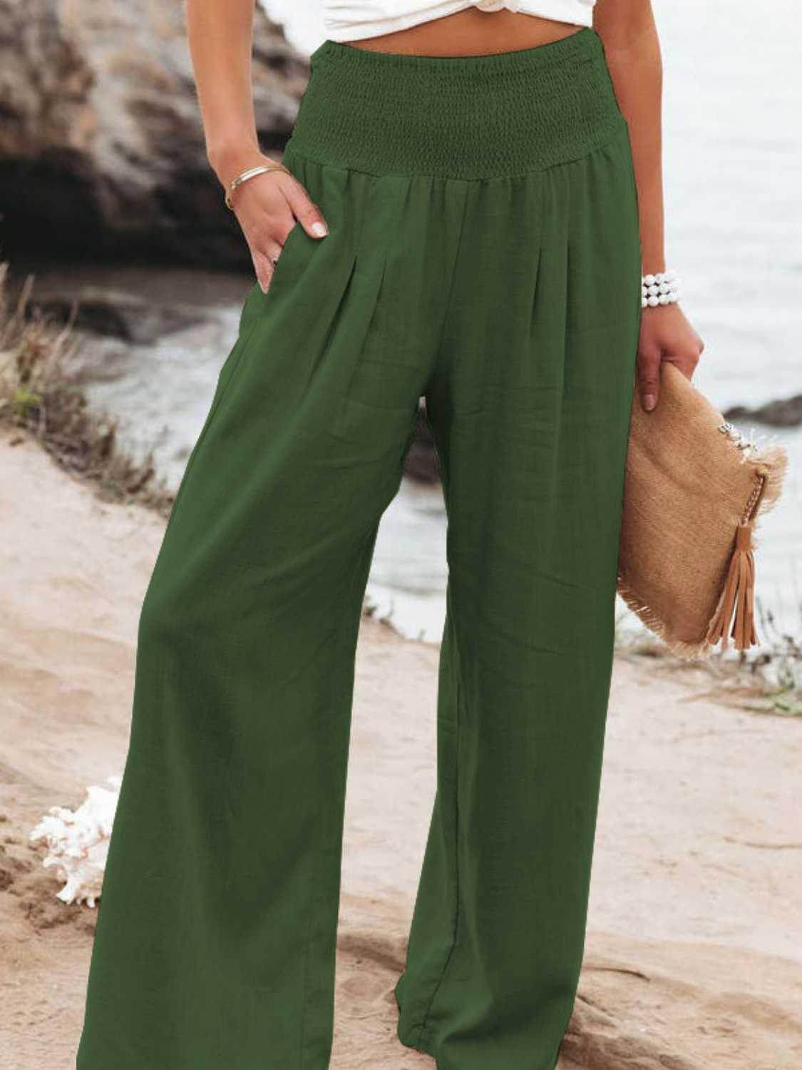 Trendsi vacation style wide leg trousers in green, perfect for beach outings and casual summer events